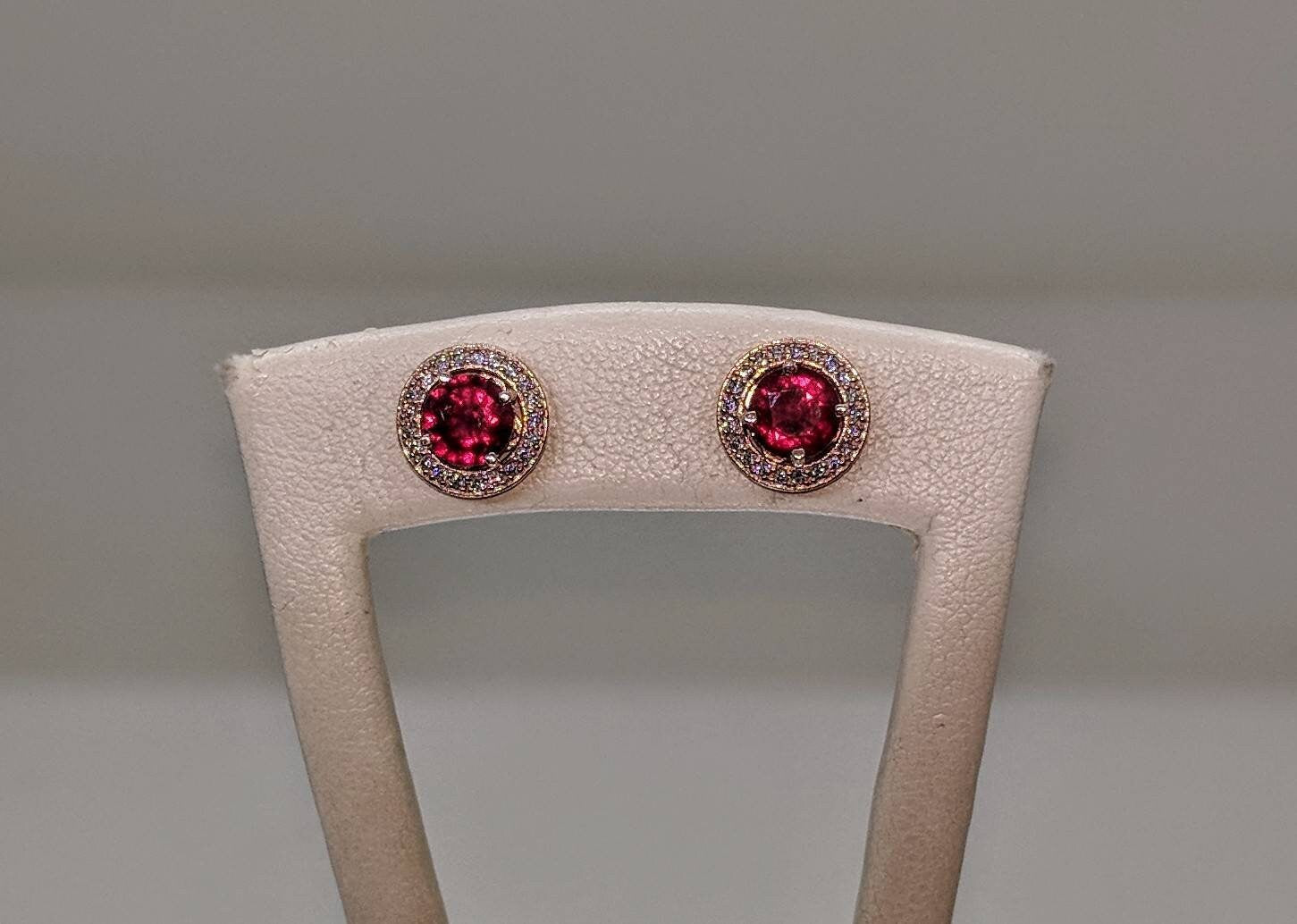 14K Solid Gold Genuine Round Blood Red Ruby Stud Earrings with Diamond Accents - 1.5+ TCW Natural Rubies, Valentine's Day Gift, Fine Jewelry for Women - Perfect for Weddings, Anniversaries & Special Occasions