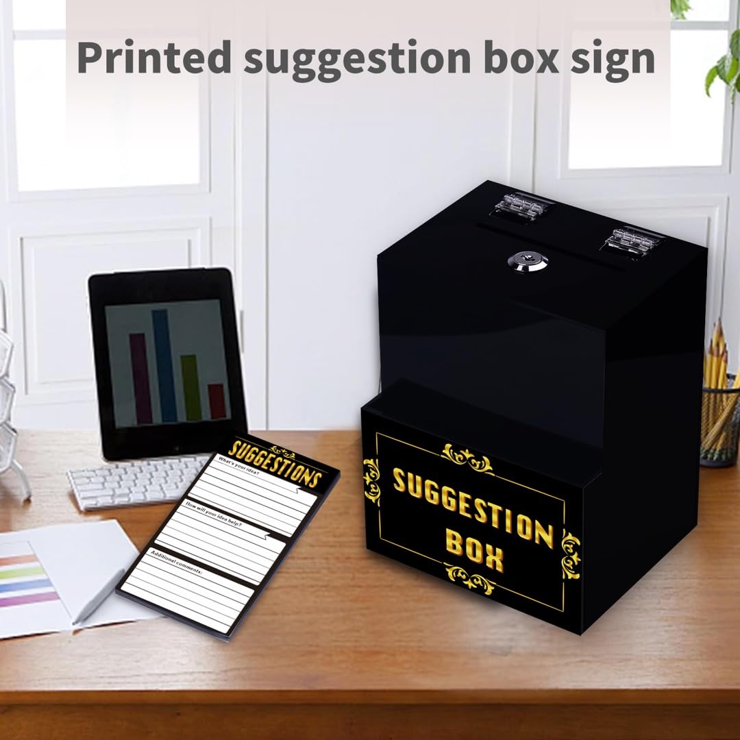 Wall Mounted Acrylic Comment Box with Lock & Cash Pocket - Secure Drop Box for Tips, Donations & Payments (Includes 45 Free Cards) - Perfect for Restaurants, Retail Stores & Offices