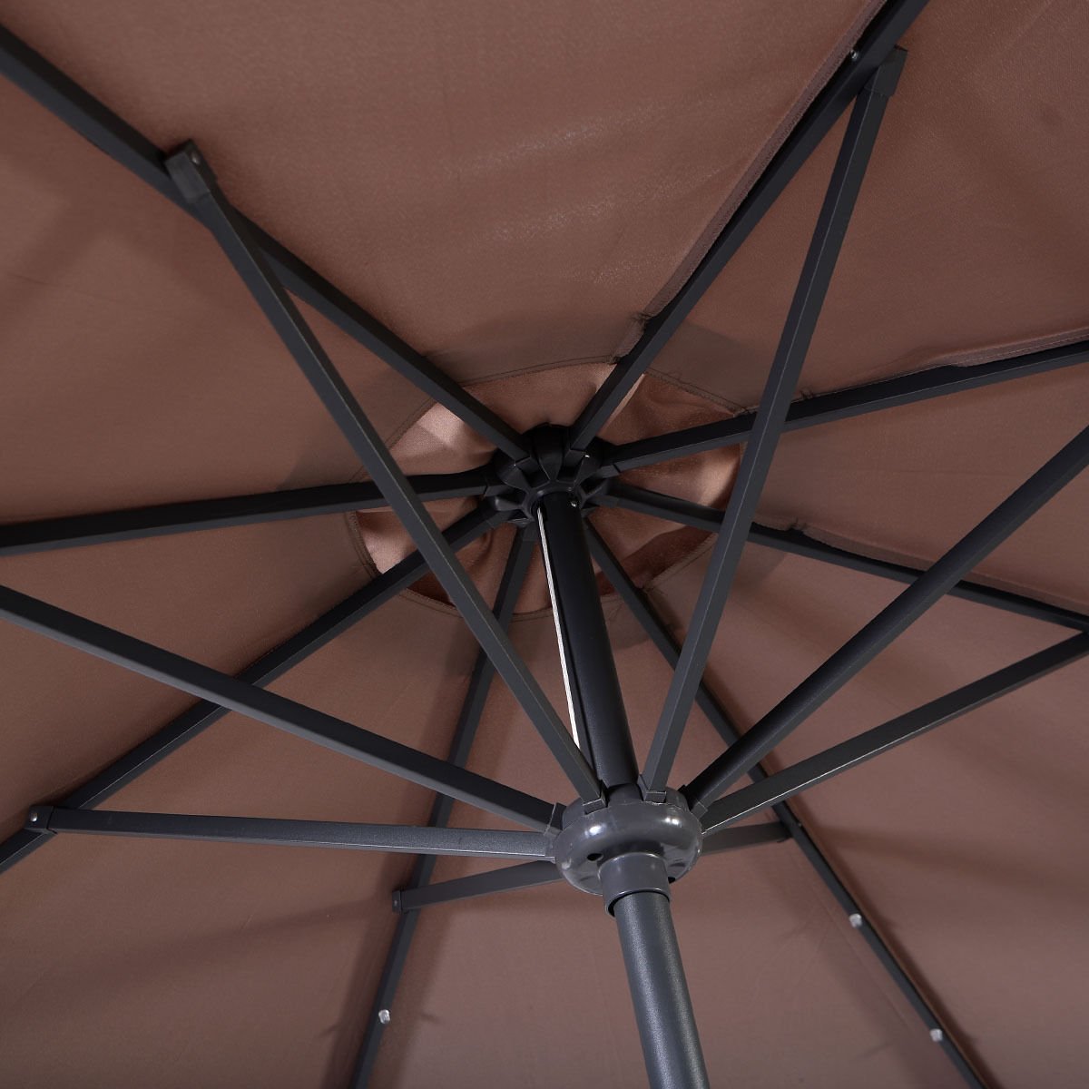 Thaisan7 10FT Tan Solar LED Patio Umbrella with Crank & Tilt - Outdoor Market Steel Umbrella for Garden, Poolside, Deck, and Backyard Relaxation