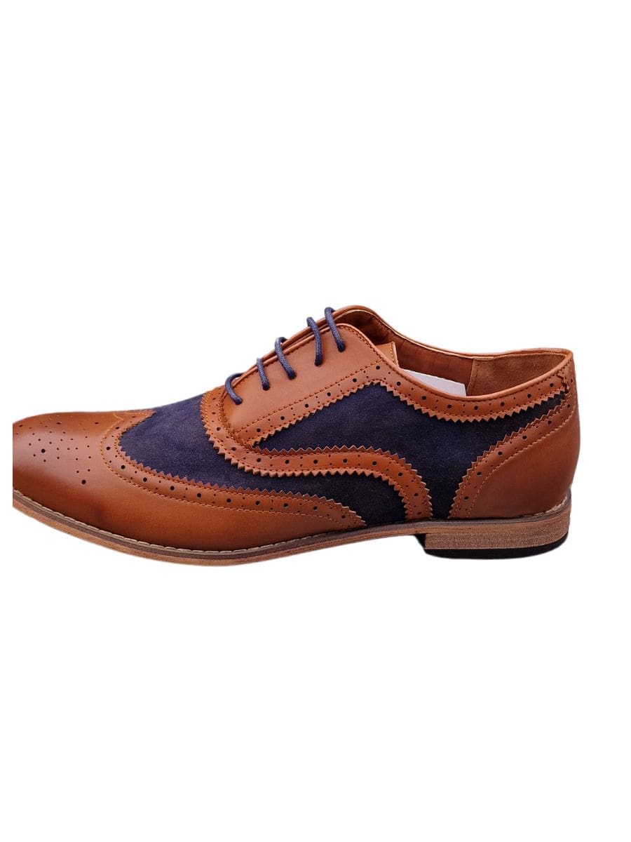 Charles Gatsby Edward Men's Tan & Navy 5-Eye Brogue Oxford Dress Shoes - Classic Formal & Business Attire for Weddings, Office & Special Occasions