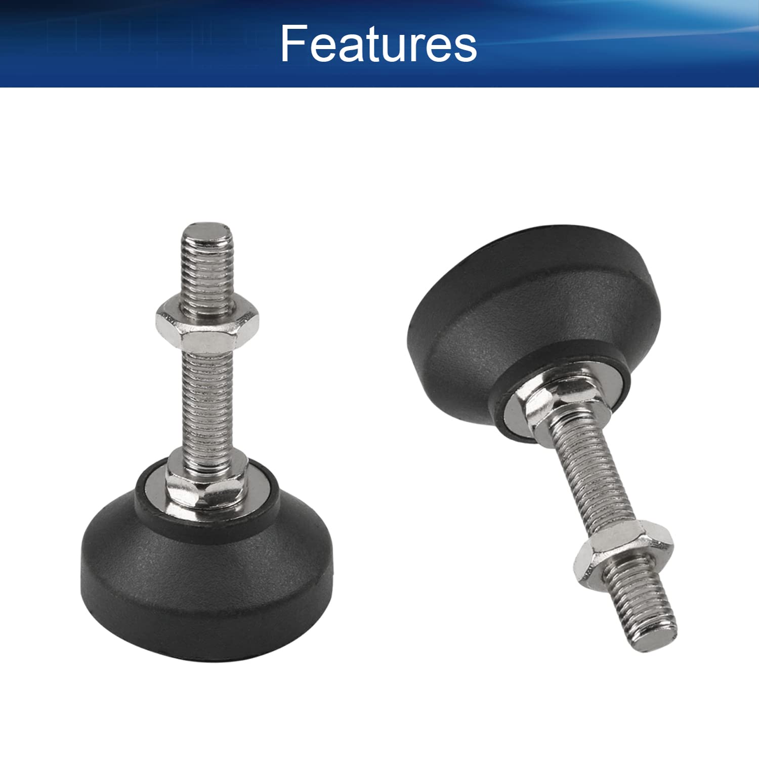 Yinpecly M10x50mm Threaded Plastic & Metal Furniture Levelers - Adjustable Table Chair Leg Feet for Cabinets, Shelves, Beach Chairs (Black/Silver, 4PCS) - Perfect for Home Office, Outdoor Furniture & Uneven Floor Stabilization