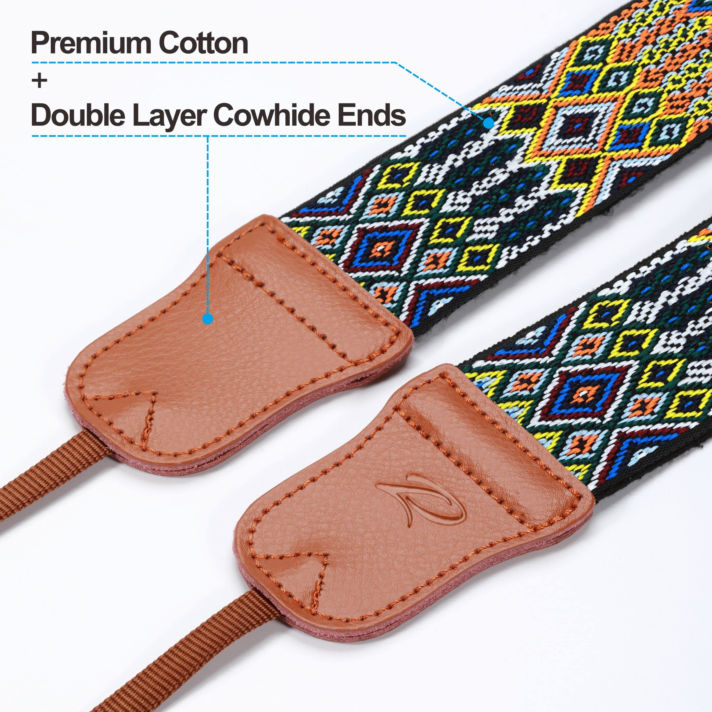 Padwa Lifestyle Colorful Camera Strap - Double Layer Cowhide Ends, 2