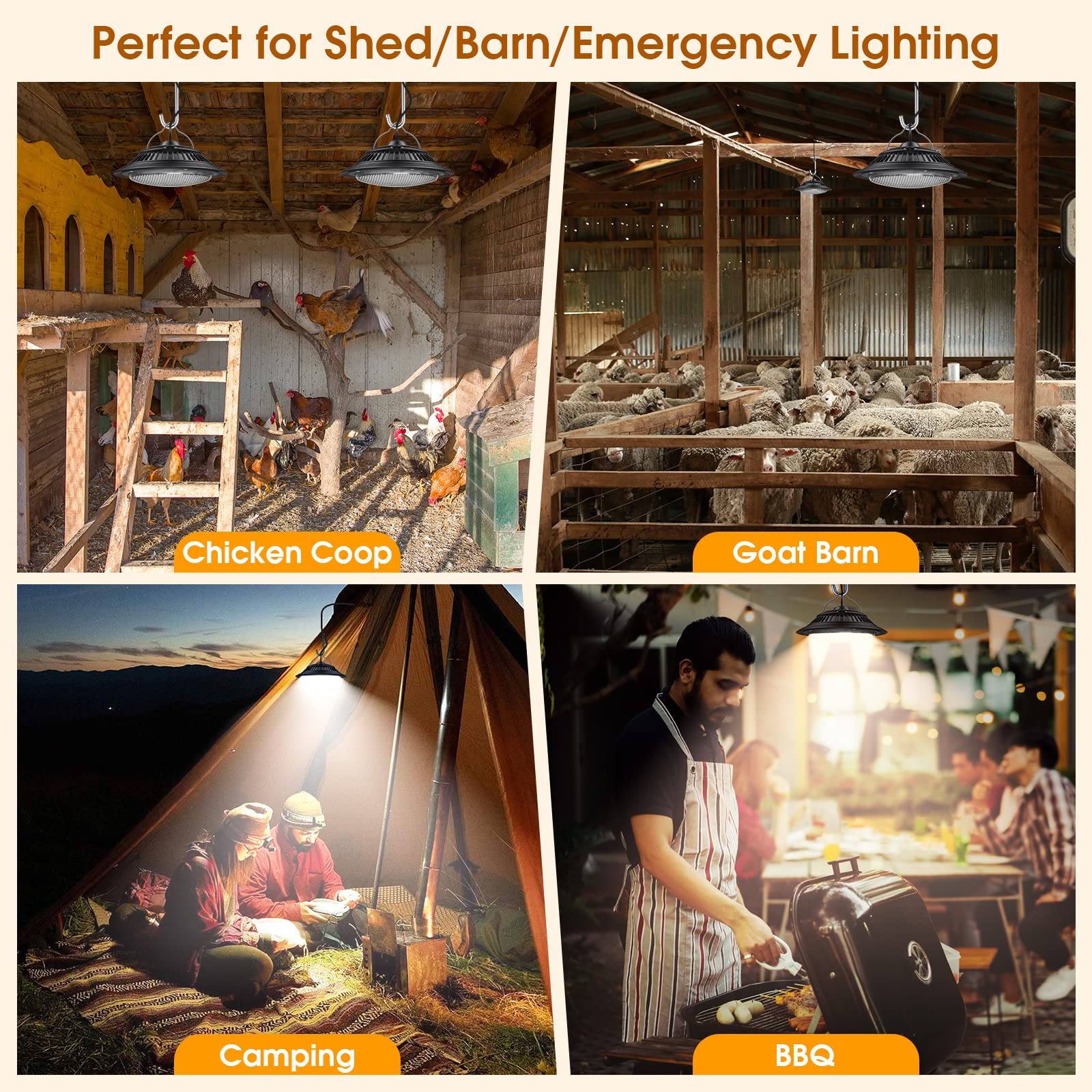 Solar Pendant Lights Indoor Outdoor - 3200K/4000K/6000K Dimmable Solar Hanging Lights with Remote & ON/OFF Switch for Home, Barn, Garage, Chicken Coop - Perfect for Patio, Garden, Shed & Backyard Lighting
