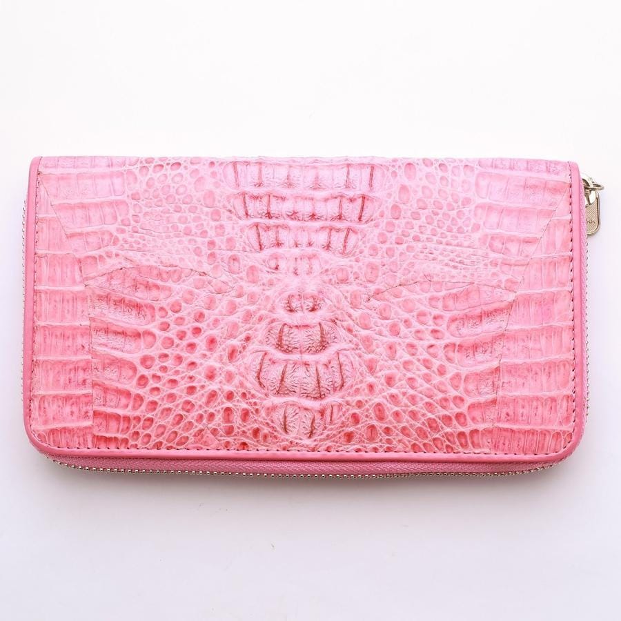 Pink Crocodile Leather Women's Long Wallet Purse - Elegant RFID Blocking Clutch for Everyday Use & Special Occasions