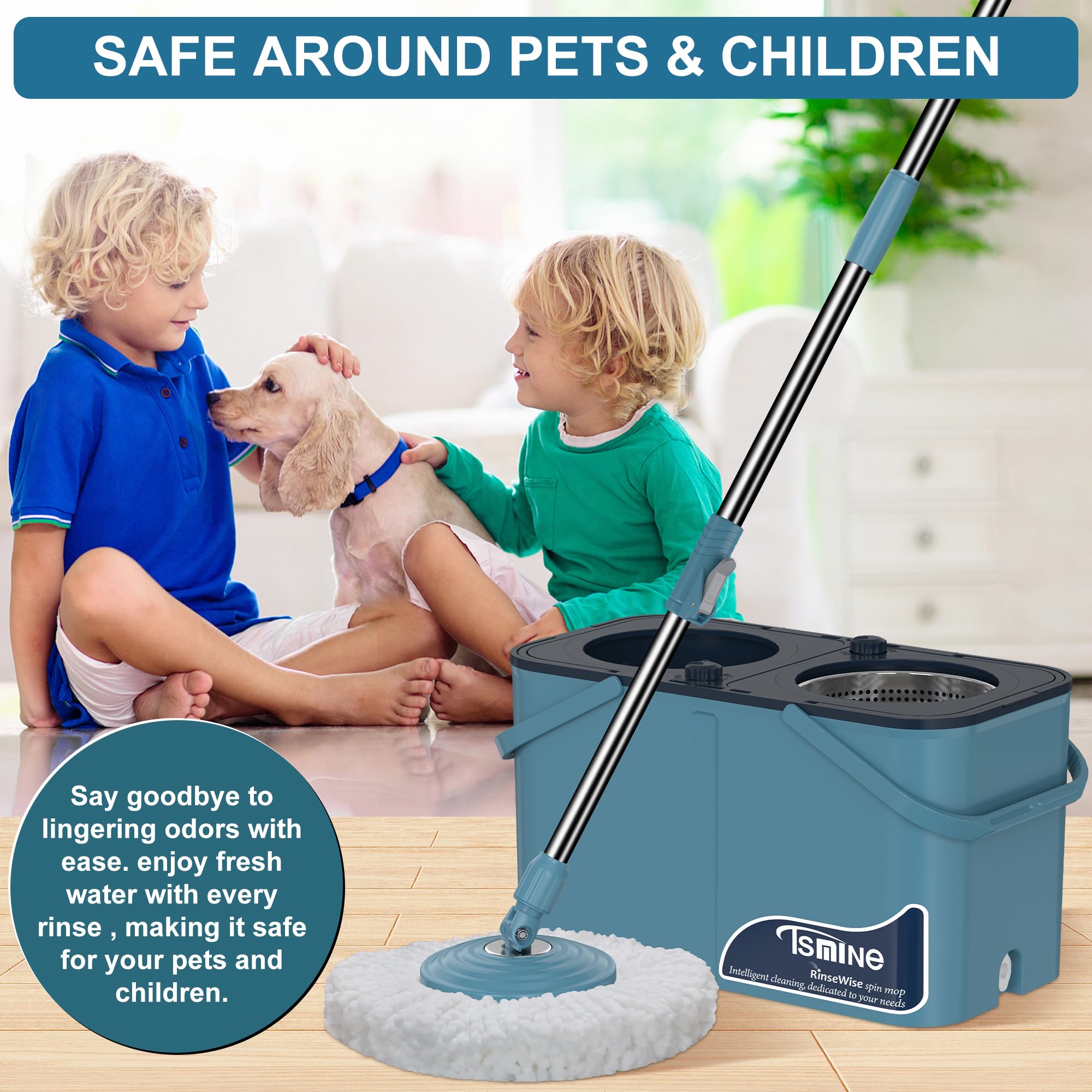 **Spin Mop and Bucket Set with Wringer – 4-Chamber Design Separates Dirty & Clean Water – Includes 6 Replacement Mop Heads & 4X Wheels – Best Household Cleaning Tools for Floors, Tile, Hardwood & Kitchen**    *(Perfect for Deep Cleaning, Spills, Pet Hair & Everyday Home Maintenance)*