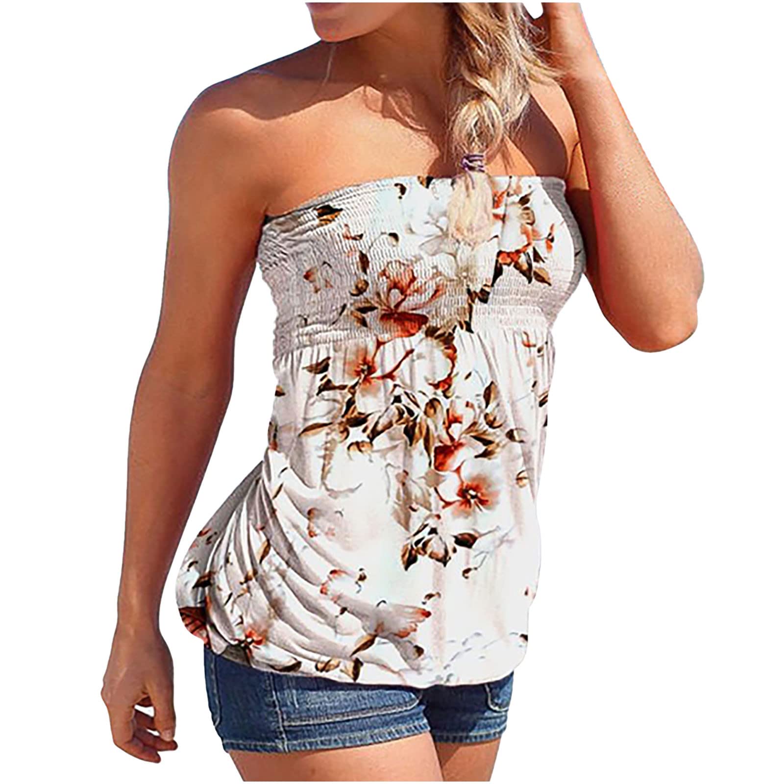 Women's Off Shoulder Tank Tops - Star & Stripes Print Strapless Tube Tops | Casual Summer Bandeau Beachwear | Perfect for Vacation, Pool Party & Festival Outfits