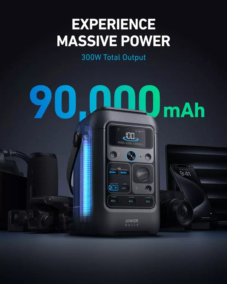Anker SOLIX C300X 288Wh Portable Power Station - 300W Output, Solar Generator for Camping, RV, Emergencies & Outdoor Adventures