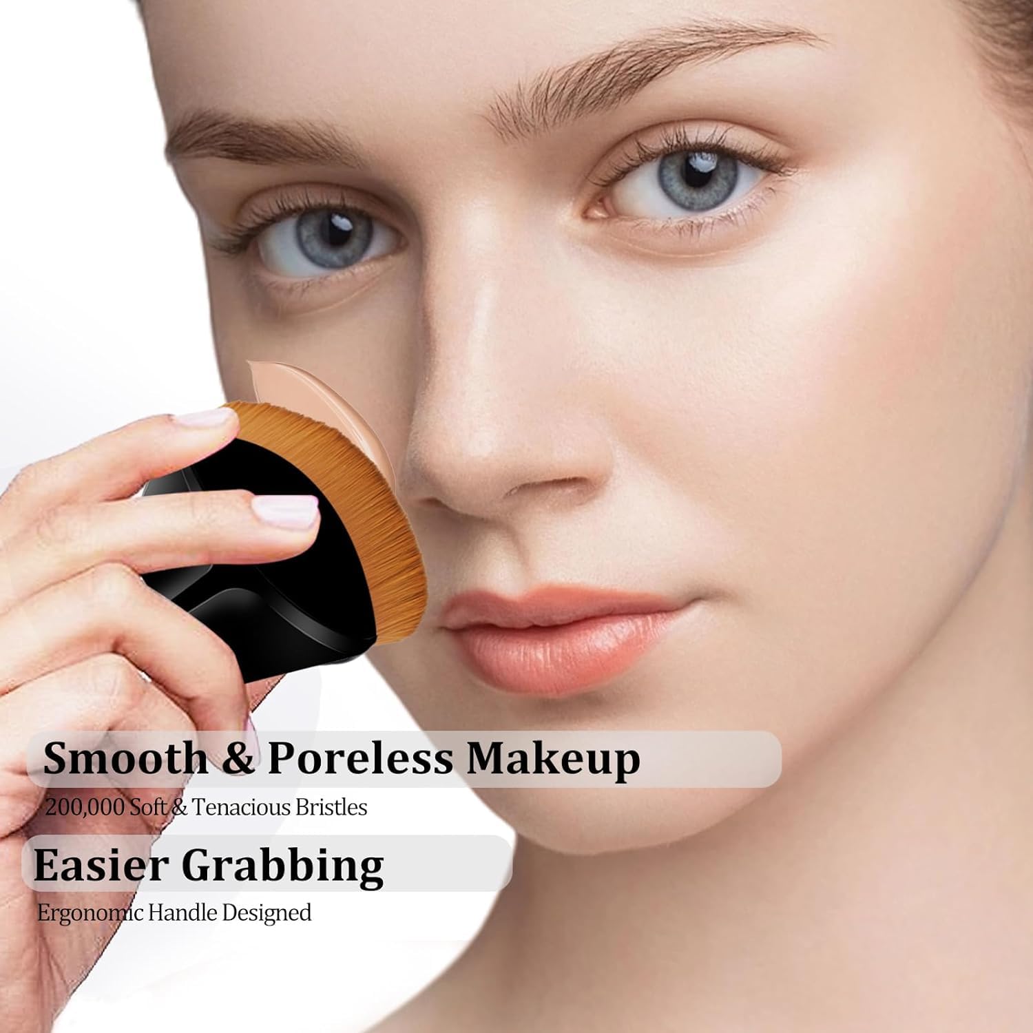**Professional Flat Top Kabuki Makeup Brush - Hexagon Design for Flawless Liquid, Cream & Powder Foundation Blending | Includes Bonus Protective Case | Perfect for Everyday Makeup & On-the-Go Touch-Ups**