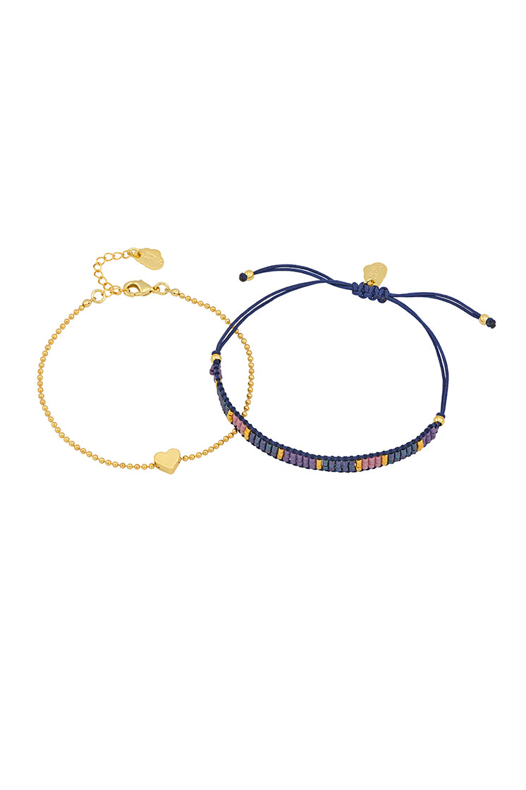 Woven Duo Beaded Heart Charm Bracelets for Women - Elegant Friendship Jewelry Gift Set for Valentine's Day, Anniversary & Special Occasions