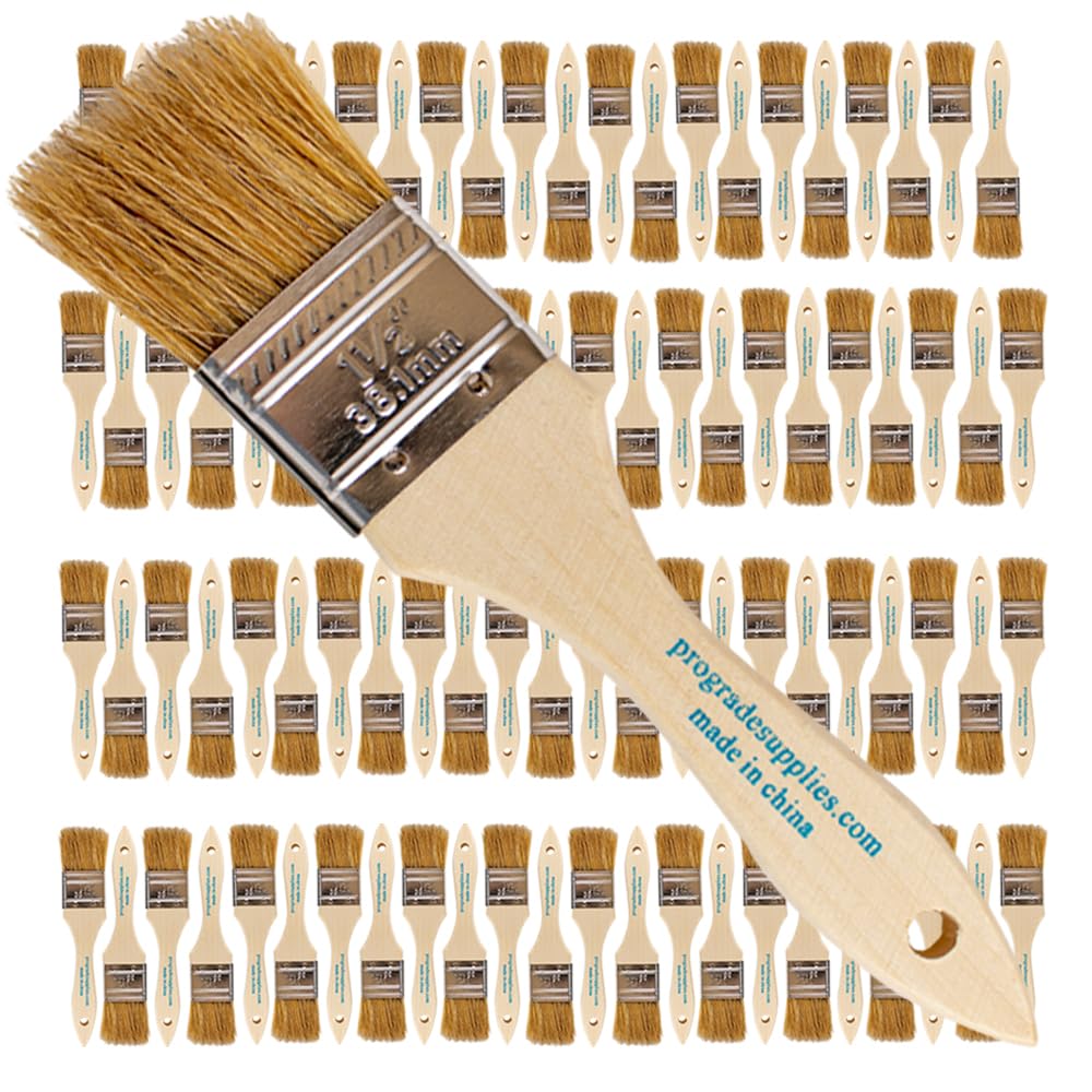 Professional Grade 1.5 Inch Chip Paint Brushes - Pack of 96 Light Brown Artist Brushes for Oil, Acrylic & Watercolor Painting - Perfect for Canvas, Wood, Furniture & DIY Crafts