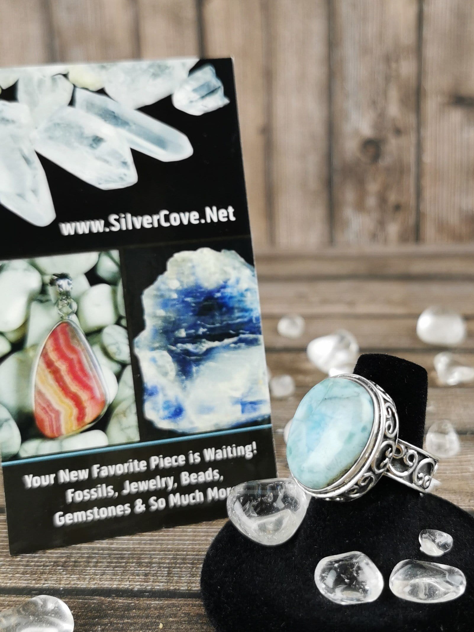 Chunky Larimar Ring for Women Size 8 - Handmade Blue Gemstone Jewelry - Perfect for Boho Fashion, Beach Wedding & Everyday Wear