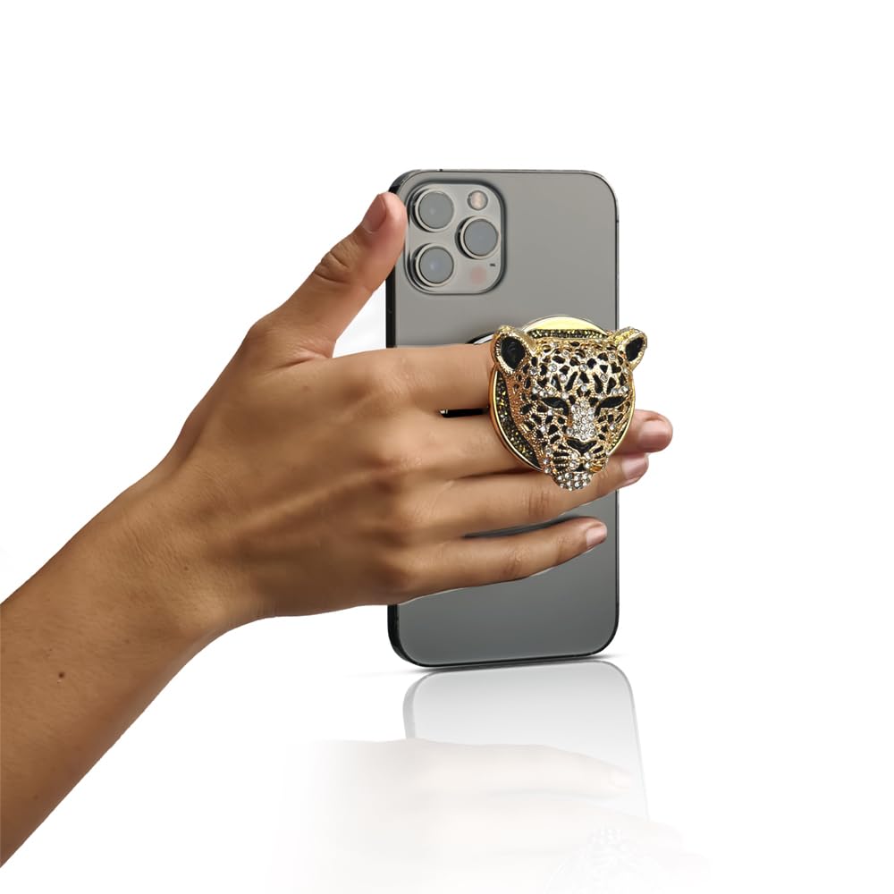 HANDL O MagSafe Jewel Cheetah Removable Phone Grip & Stand – Magnetic Charging Compatible for iPhone, Perfect for Home, Office, and Travel Use