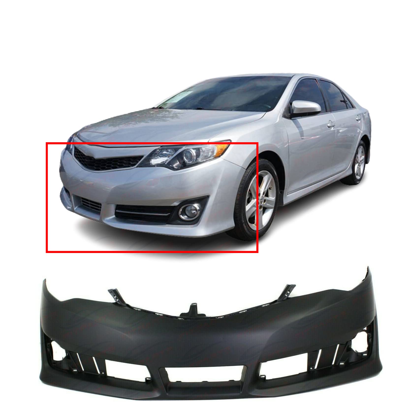 FitParts Compatible Front Bumper Cover for 2012-2014 Toyota Camry Hybrid SE Sport Sedan - Primed Replacement Without Sensor Holes, Includes Fog Light Openings (Part# TO1000379 5211906975) - Perfect for Collision Repair & Vehicle Restoration