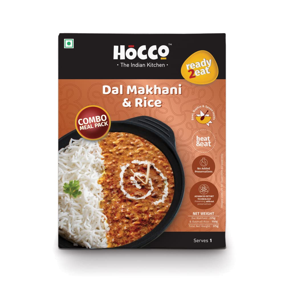 Ready to Eat Dal Makhani & Jeera Rice Combo - Microwaveable Indian Meal (375g, Serves 1) | Quick Lunch, Office Meal or Late Night Snack - Just Heat & Eat
