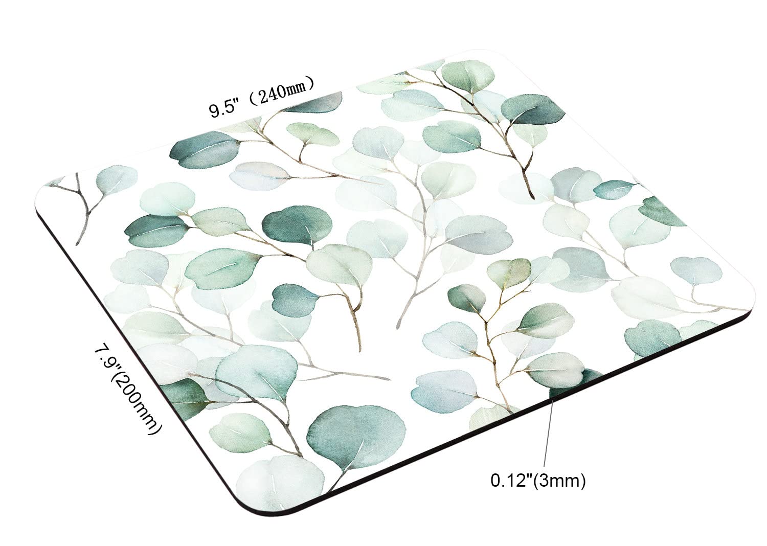 Eco-Friendly Eucalyptus Leaf Mouse Pad - Green & White Washable Cloth Mousepad with Non-Slip Rubber Base for Office, Laptop & Wireless Mouse - Perfect for Home Office, Gaming & Computer Desk Workspace
