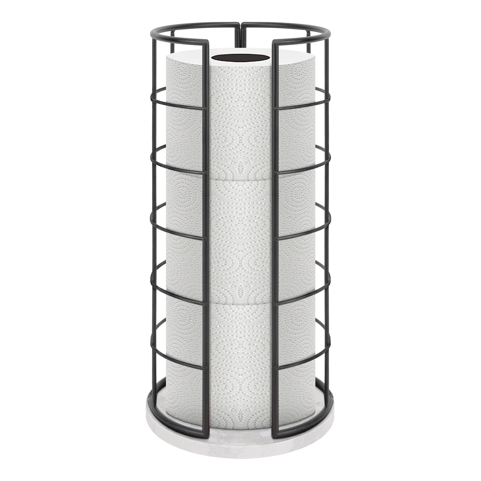 NearMoon Free Standing Toilet Paper Holder Stand - 3 Roll Bathroom Tissue Storage Organizer, Rustproof Metal Toilet Roll Dispenser for Kitchen Countertop & Cabinet Shelf (Marble Base, Matte Black) - Perfect for Bathroom, Kitchen, RV & Office Organization