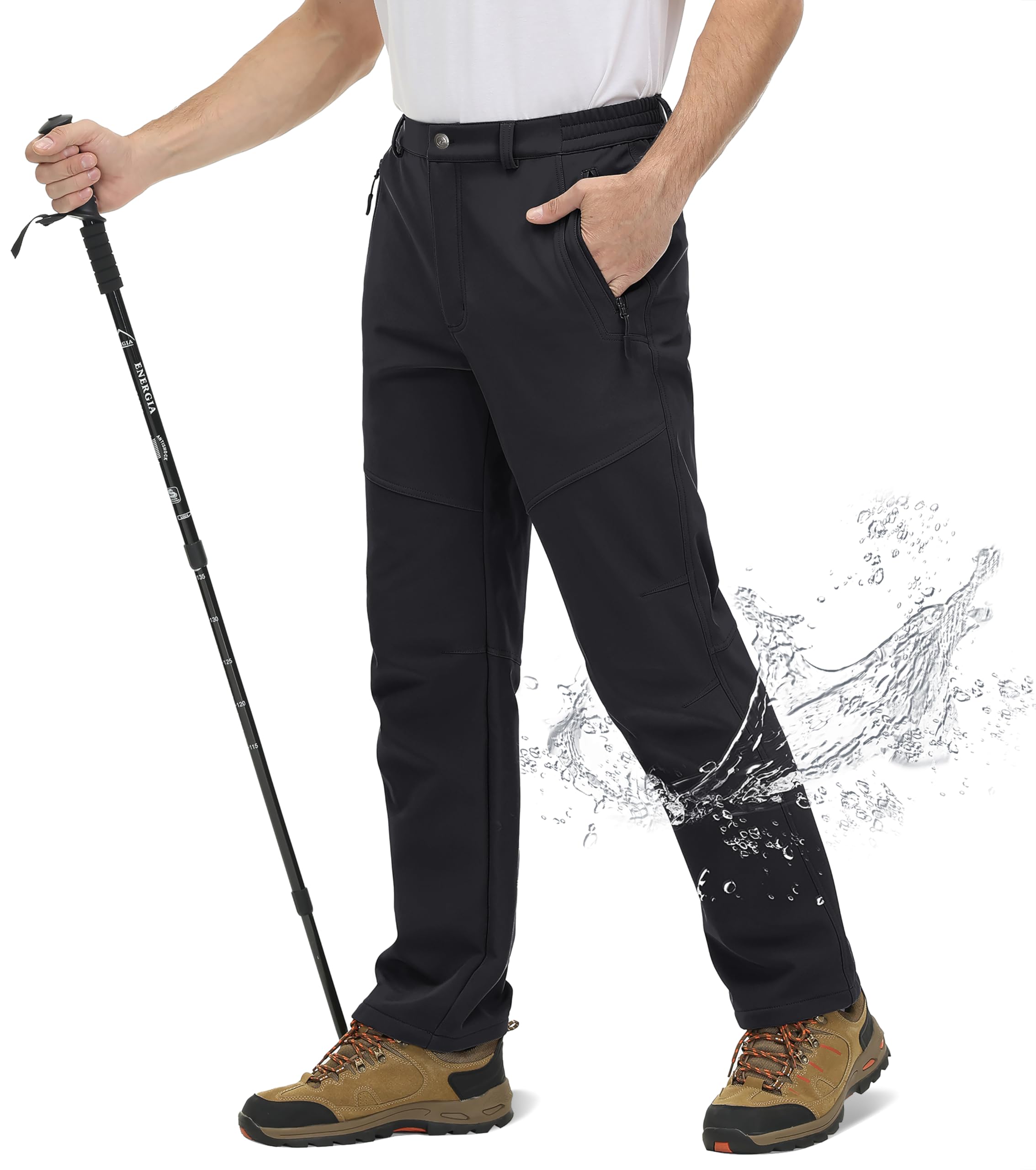 TACVASEN Men's Waterproof Snow Pants - Insulated Fleece Lined Winter Hiking Work Pants for Skiing, Snowboarding & Outdoor Activities | Windproof Soft Shell Cold Weather Gear