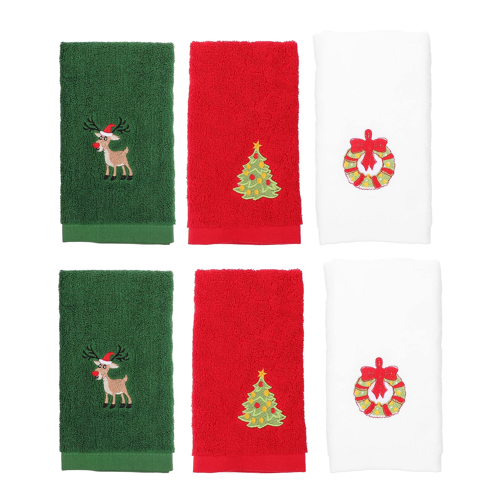6-Piece Christmas Themed Cotton Face & Kitchen Towels Set - Assorted Colors for Holiday Decor, Party Supplies & Home Cleaning (Perfect for Christmas Decorations, Gift Giving & Festive Kitchen Use)