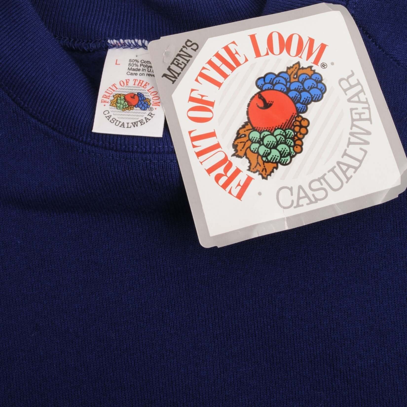 Vintage Fruit of the Loom Blue Crewneck Sweatshirt 1992 Large Deadstock - Retro 90s Style Unisex Pullover for Casual Wear & Street Fashion
