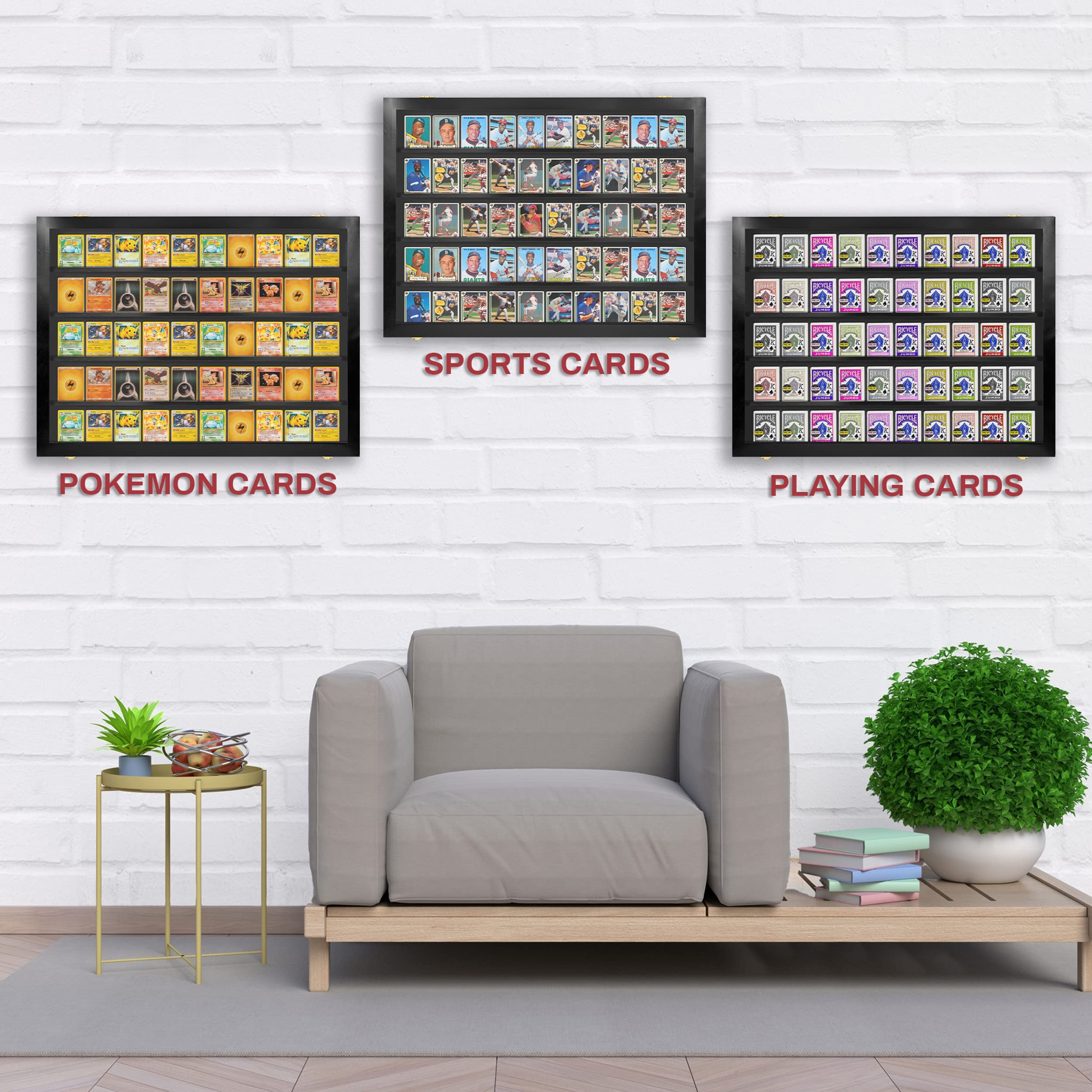 Baseball Card Display Case - Lockable Sports Card Frame Holds 50 Ungraded Cards with UV Protection - Perfect for Pokemon, Football & Basketball Trading Cards | Ideal for Collectors, Home Decor & Gift Giving