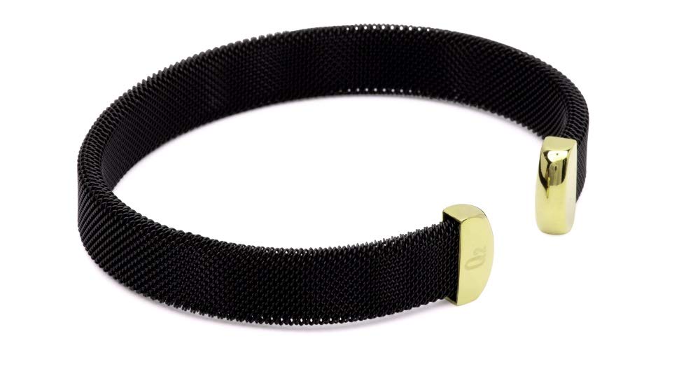 QRAY Midnight Black and Gold Stainless Steel Mesh Golf Bracelet for Men & Women - Stylish Sports Jewelry for Golf, Tennis, Running & Everyday Wear