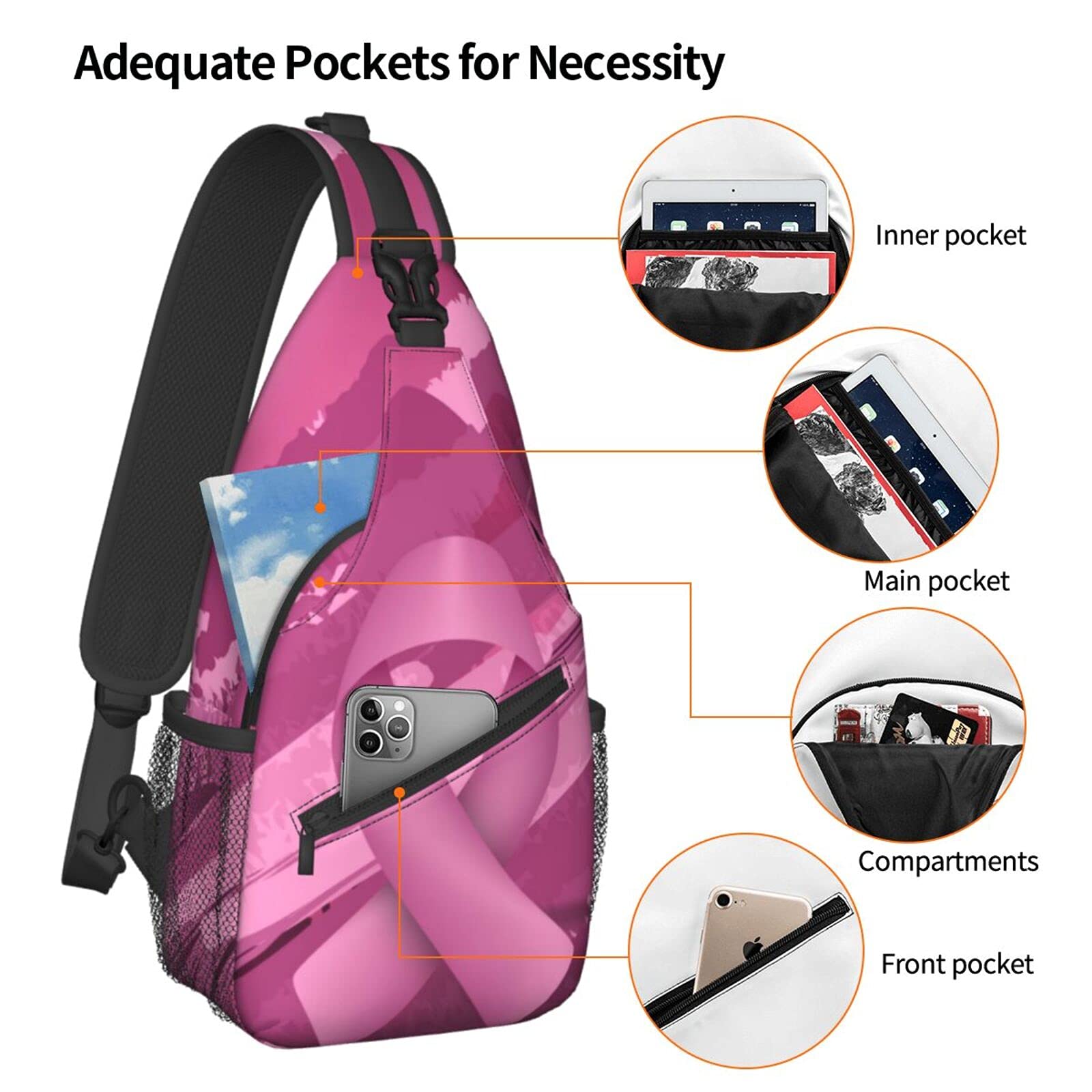 Breast Cancer Awareness Crossbody Bags for Women & Men - Lightweight Chest Shoulder Bags for Hiking, Travel & Daily Use | Perfect for Commuting, Shopping & Outdoor Activities