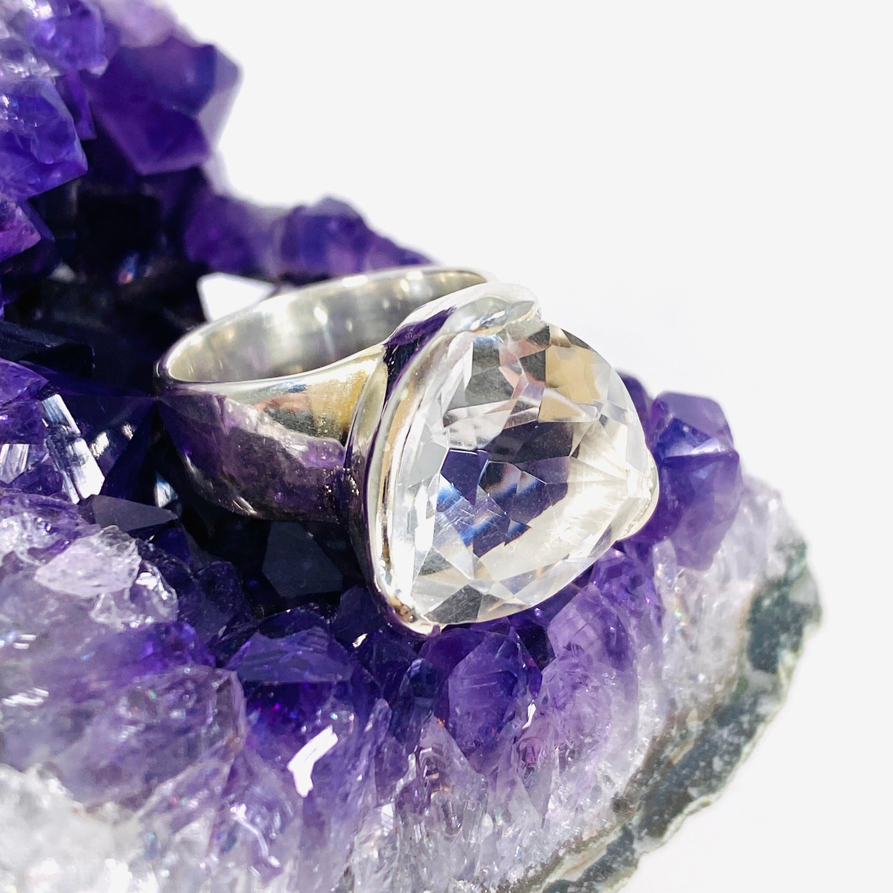 Natural Clear Quartz Trillion Faceted Ring - Size 7 | KRGJ2941 | Elegant Healing Crystal Jewelry for Meditation, Energy Work & Spiritual Gifts