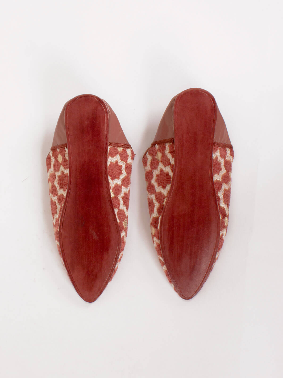 Moroccan Star Brocade Pointed Babouche Slippers - Handmade Leather Terracotta Shoes | Perfect for Home, Lounge & Boho Fashion