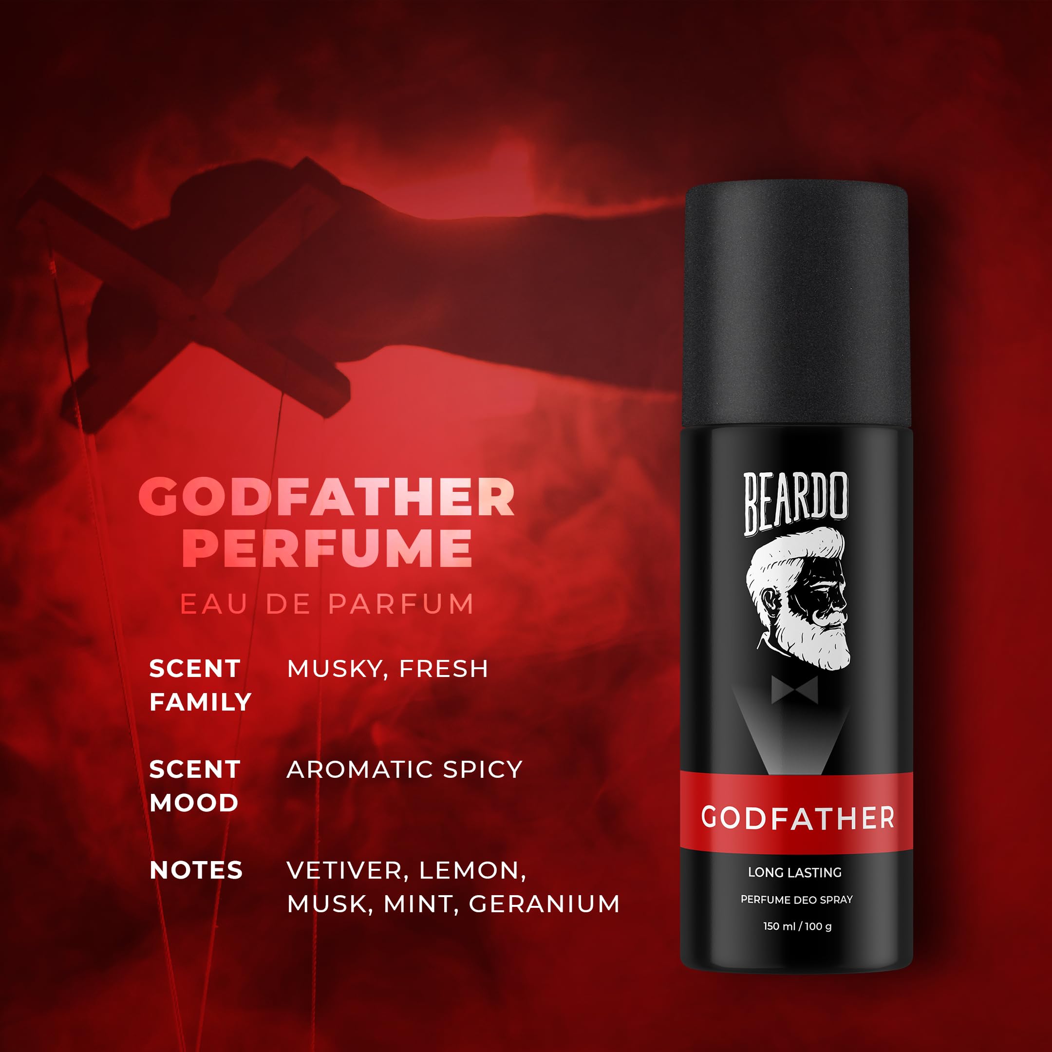 Beardo Godfather & Whisky Smoke Cologne Body Spray Set for Men - 2 Pack Citrus Aromatic Spicy Long Lasting Fragrance | Deodorant & Perfume Combo | Perfect Christmas Gift for Him, Friends & Boyfriend | Office, Date Night & Special Occasions