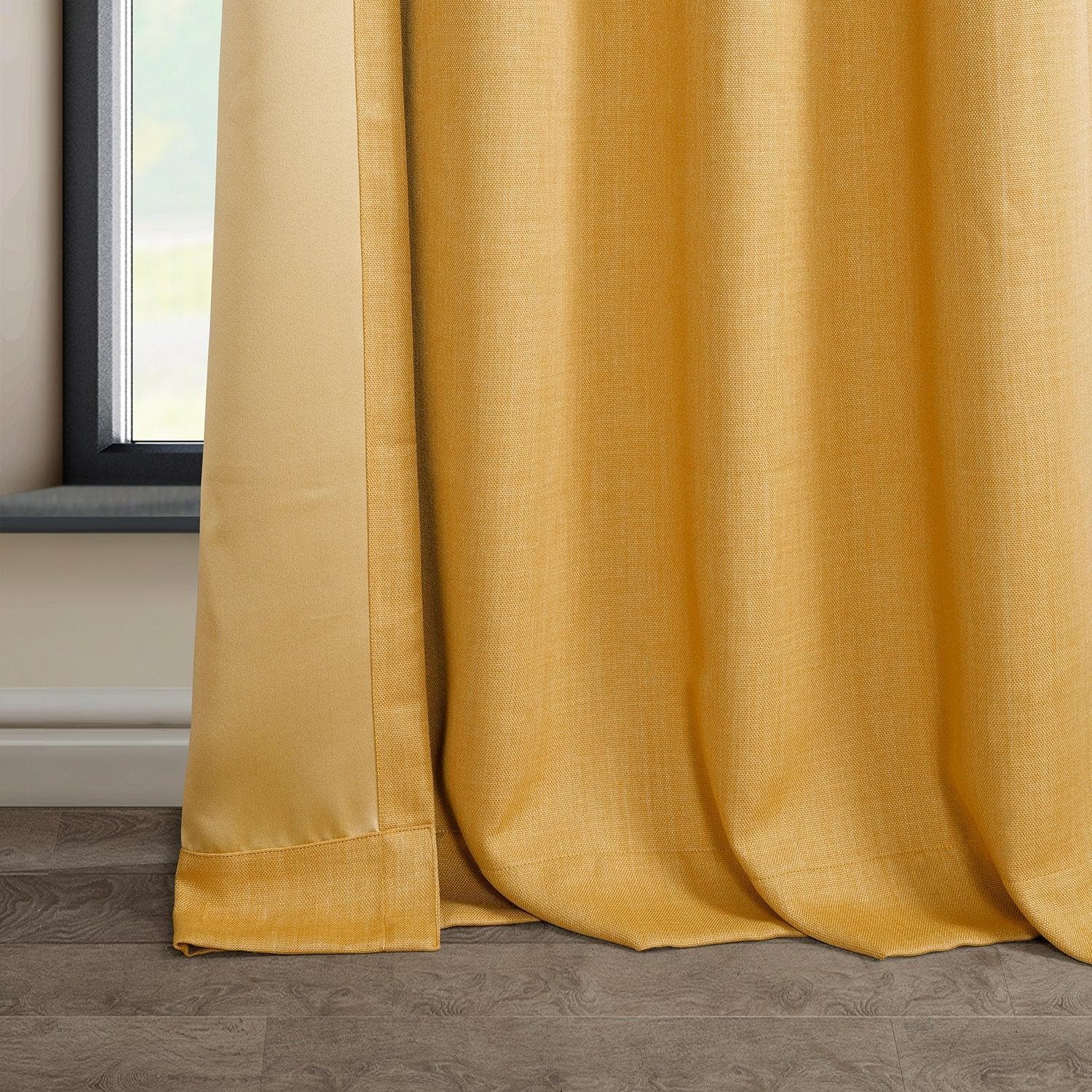 Premium Dandelion Gold Grommet Textured Faux Linen Blackout Curtains - Thermal Insulated Window Drapes for Bedroom, Living Room & Home Theater