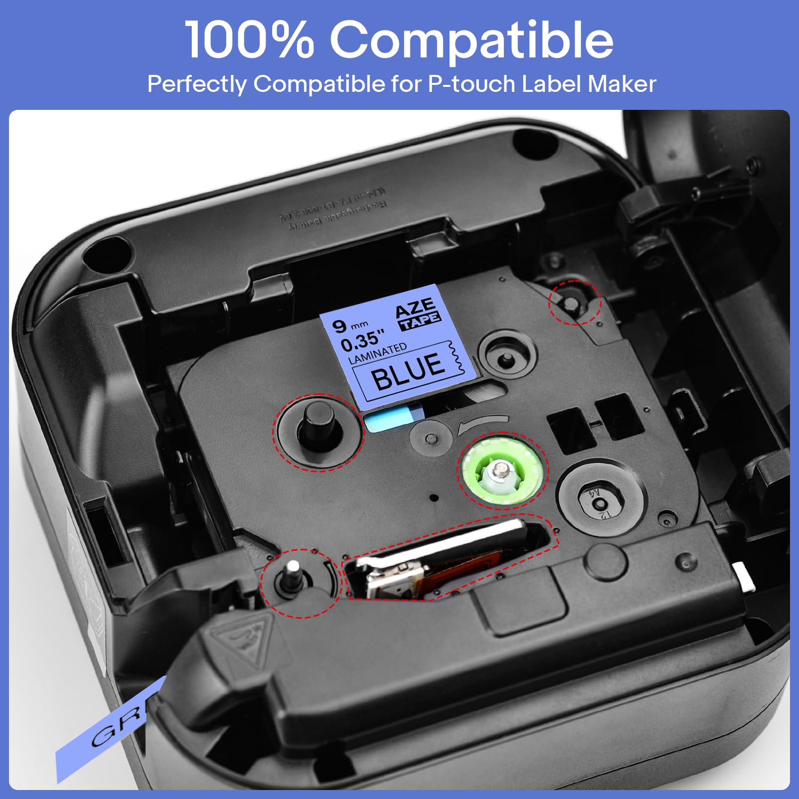 GREENCYCLE Compatible Brother TZe-521 TZe521 TZ521 TZ-521 AZE 9mm (0.35 Inch) Black on Blue Laminated Label Tape - 100 Pack for PTD210 D400AD D600 PT-H100 PTH110 PT1290 PT-1230PC Label Makers - Perfect for Office Organization, Shipping Labels & Inventory Management