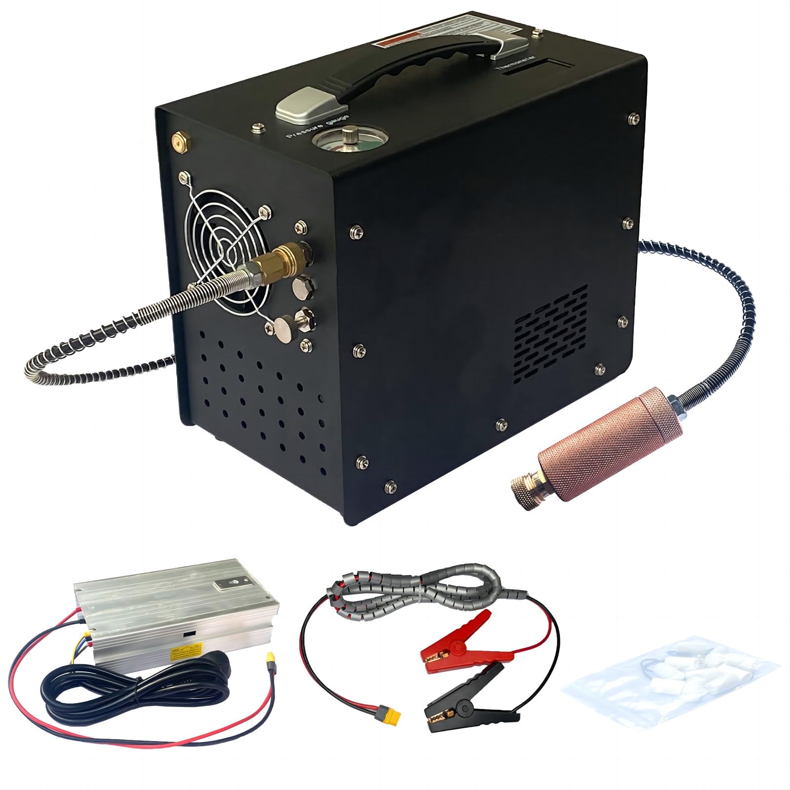 4500PSI 30Mpa PCP Air Compressor - Oil Free High Pressure Pump for Paintball, Air Rifle & Pistol - 12V DC/110V AC with Power Converter & Moisture Filter - Portable for Home Use, Outdoor Shooting & Field Maintenance