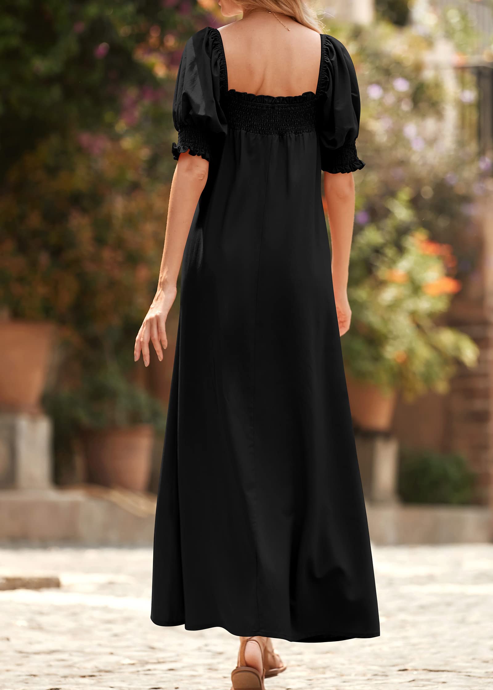 KIRUNDO Women's 2025 Summer Maxi Dress - Casual Loose Puff Sleeve Square Neck Maternity Beach Dress with Pockets | Flowy Long Dress for Pregnancy, Vacation, and Outdoor Activities
