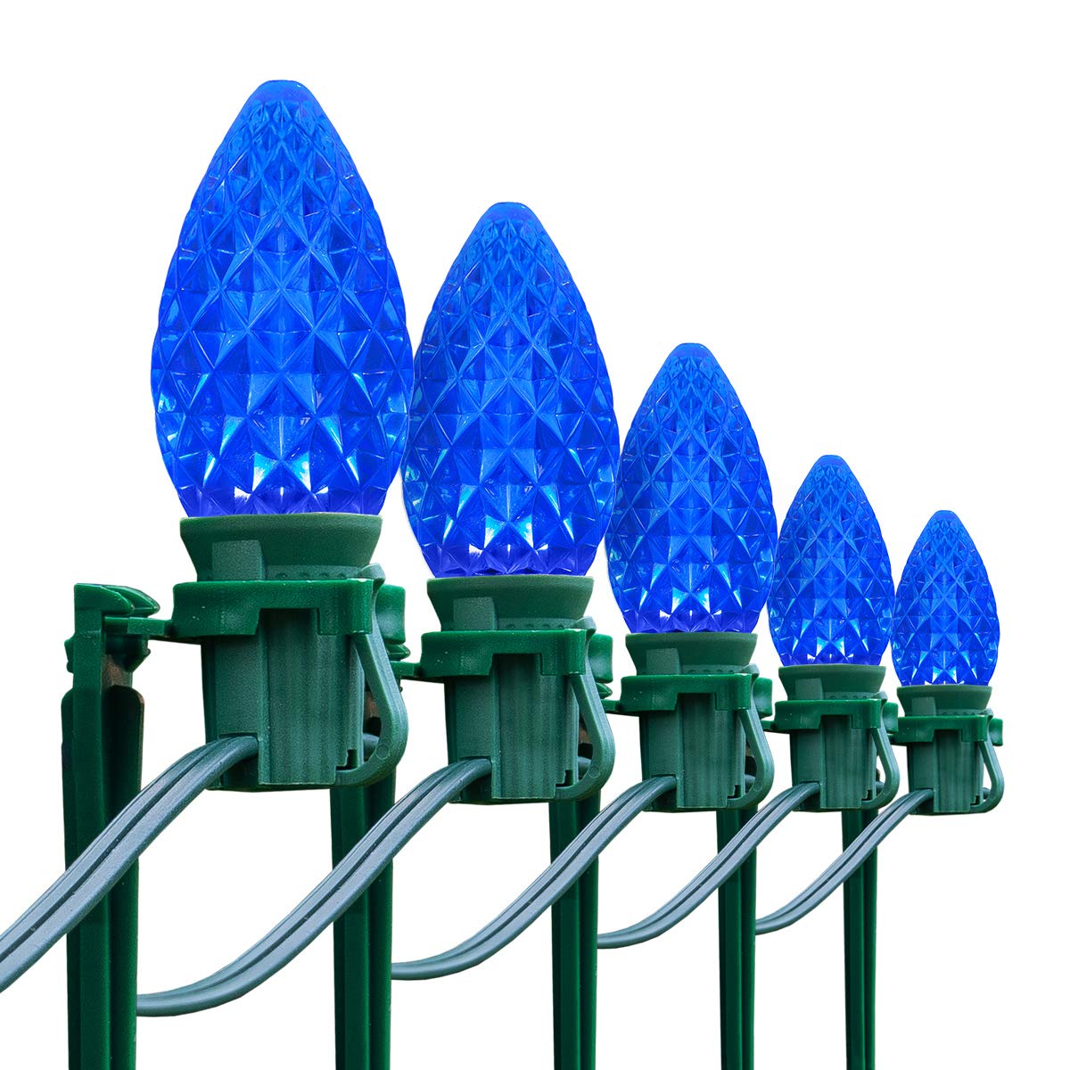 Wintergreen Lighting 100ft OptiCore LED Commercial C7 Blue Christmas Pathway Lights - Outdoor Holiday Walkway Lighting with 7.5