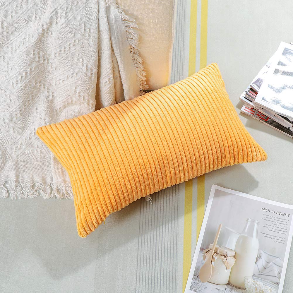 Artscope Cozy Striped Corduroy Pillow Covers - Super Soft Decorative Oblong Throw Pillow Cases (12x20 Inches) for Sofa, Couch, Bed & Car - Yellow Home Decor | Perfect for Living Room, Nursery & Office Accents
