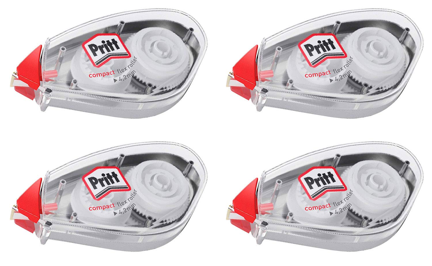 Pritt Compact Flex Correction Roller - 4-Pack, 10m Tape, 4.2mm Width, Quick-Dry & Flexible Tip for Smooth Corrections - Ideal for Office, School, and Home Use