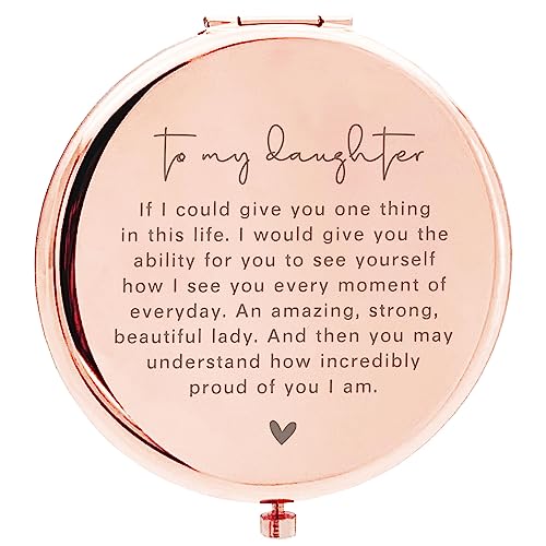 Personalized Compact Mirror Gift for Daughter - Birthday, Wedding, Graduation & Christmas Present from Mom & Dad | Travel & Makeup Mirror with Elegant Pouch | Perfect for Brides, College Students & Everyday Use