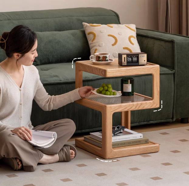 Solid Oak & Black Walnut Wood Corner Side Table - Square End Table for Living Room, Bedroom, or Office
