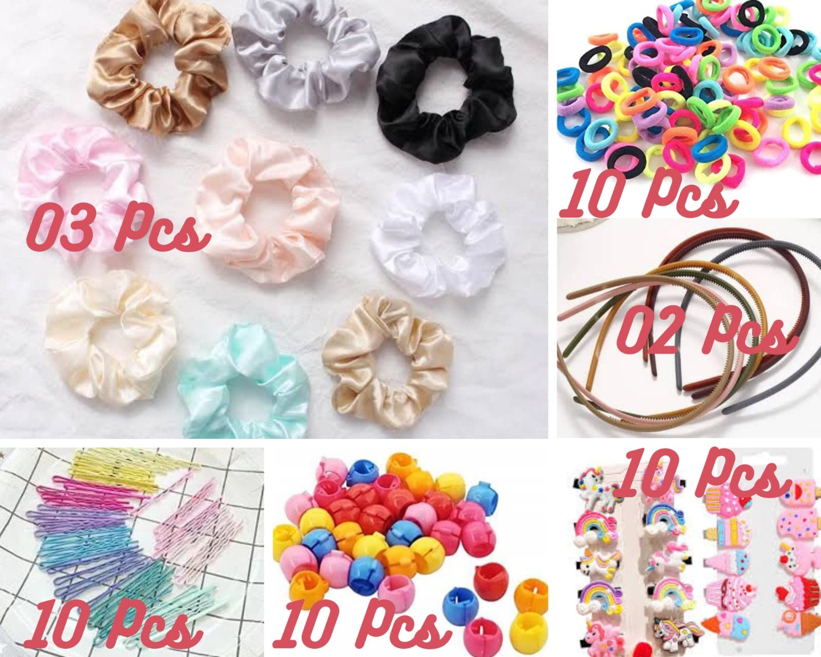 Snowpearl 45-Piece Hair Accessories Set - Colorful Bobby Pins, Mini Hair Beads Claw Clips, Cartoon Hair Clips, Headbands, Mini Rubber Bands & Satin Scrunchies for Women & Girls - Perfect for School, Parties, Braiding & Everyday Styling