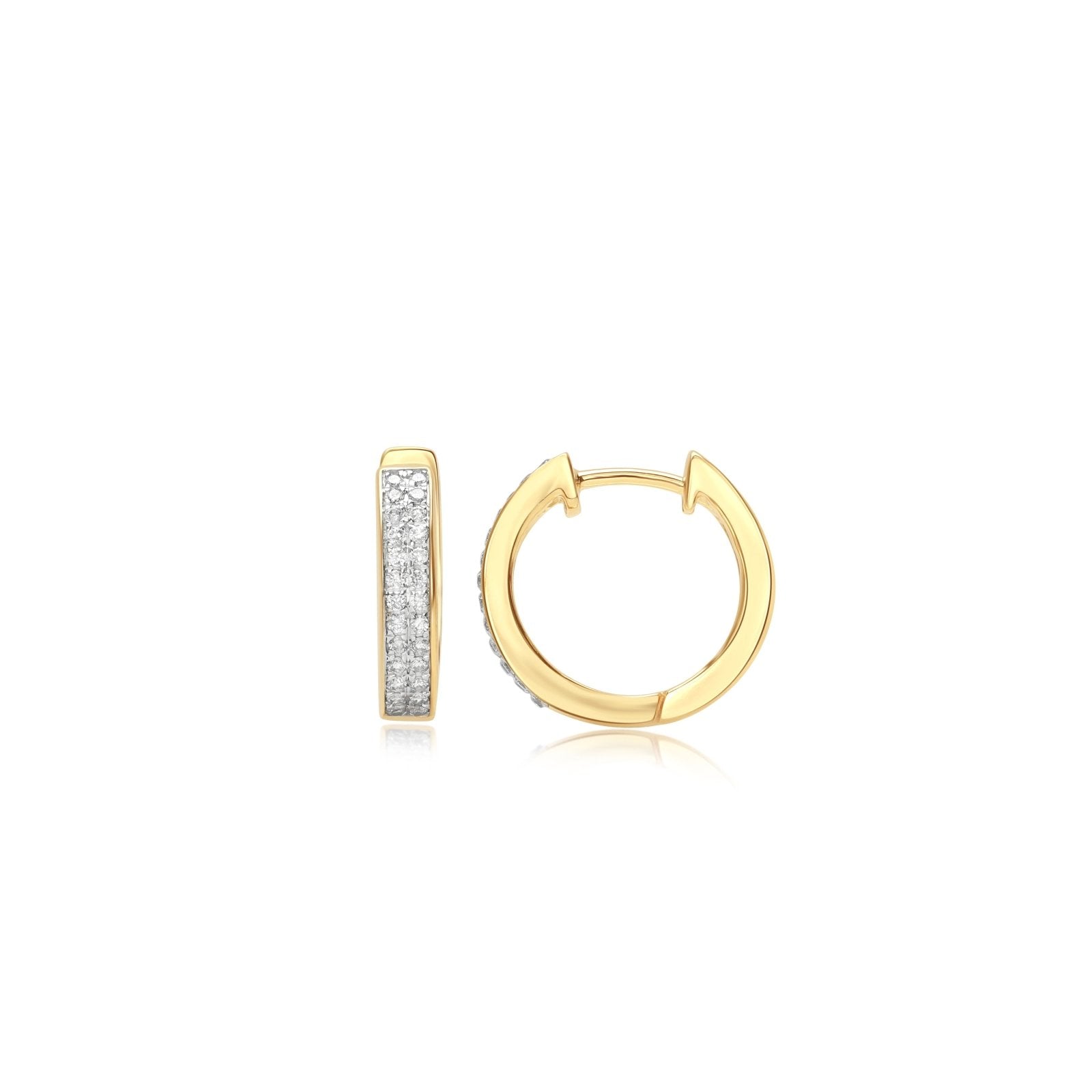 14K Yellow Gold Double Diamond Hoop Earrings for Women - Elegant & Durable Jewelry for Everyday Wear, Parties & Special Occasions