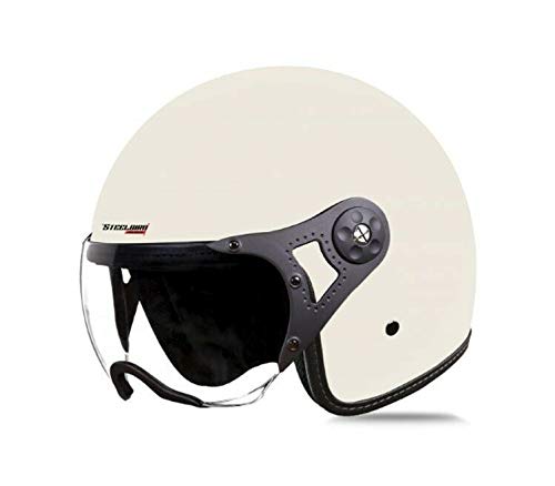 Vintage SB-40 Dot Motorcycle Helmet - Open Face Clear Visor, Matte Off-White, Size L (600mm) for Cruiser & Retro Bike Riders - Perfect for Urban Commuting & Weekend Rides