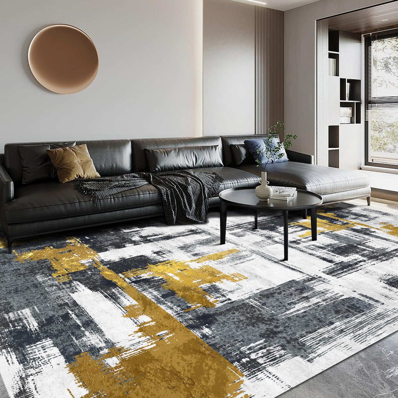 6'x9' Machine Washable Abstract Area Rug - Non-Slip Modern Woven Boho Carpet for Living Room, Bedroom, Kitchen & Office - Soft Home Decor in Black | Perfect for High-Traffic Areas & Pet-Friendly Spaces