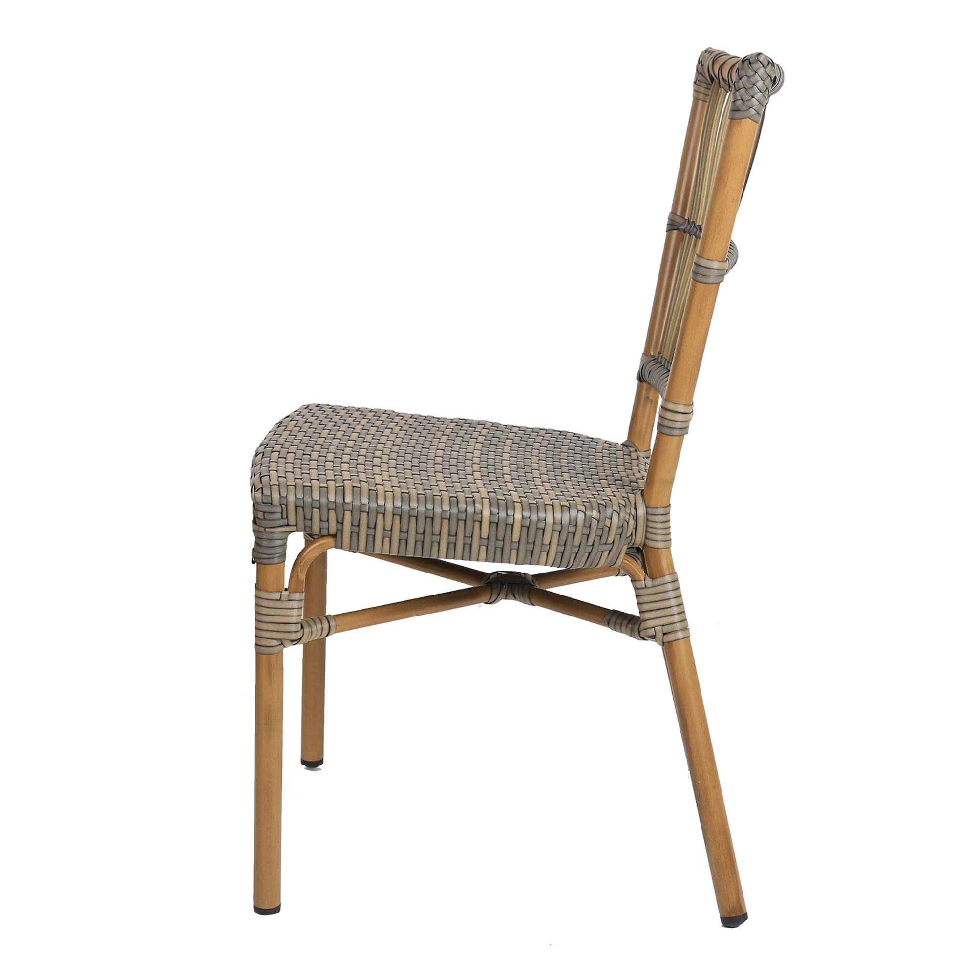 2 Pack Wicker Dining Side Chairs - Armless Patio Bistro Chairs with Sturdy Aluminum Frame for Indoor & Outdoor Use - Perfect for French Cafe, Garden, Balcony, and Backyard Decor (Brown)