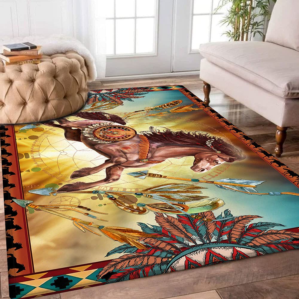 GEEMBI 3x5 ft Fluffy Shaggy Area Rug - Wild Horse Native Design, Soft Modern Carpet for Bedroom, Living Room & Home Decor | Cozy Floor Mat for Kids Play Area, Dorm Room & Office Space