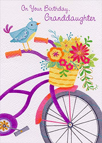 Designer Greetings Purple Bicycle with Flower Basket Birthday Card - Perfect for Granddaughter's Special Day | Thoughtful Gift for Birthdays, Grandparents Day & Family Celebrations