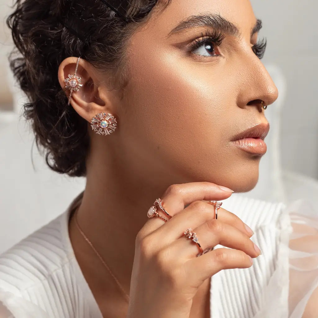 Sonya Burst Moonstone Ear Cuff - Elegant Boho Ear Climber for Women, Perfect for Parties, Weddings & Everyday Wear