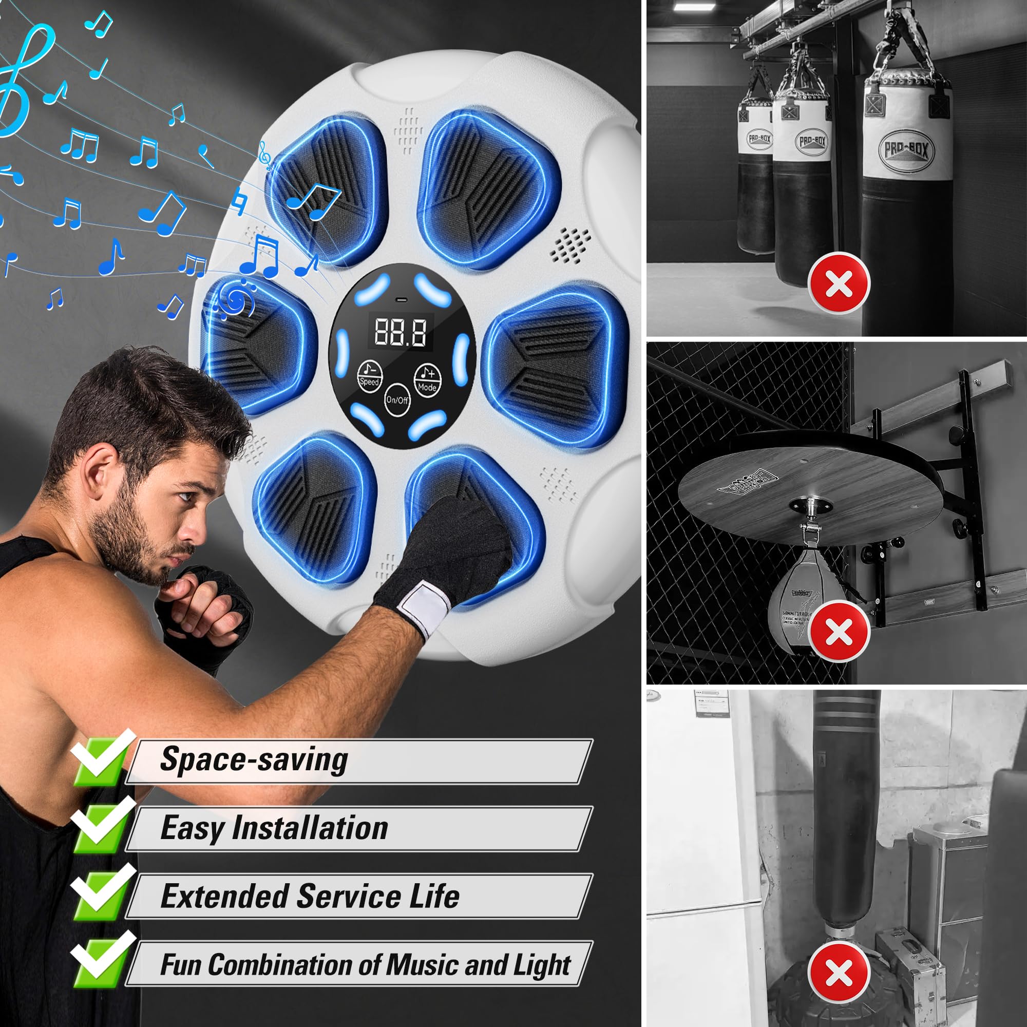 Smart Bluetooth Boxing Machine - Electronic Punching Training Equipment with Gloves for Adults & Kids | Wall Mounted Home Gym Fitness Trainer for Boxing Workouts & Music Training
