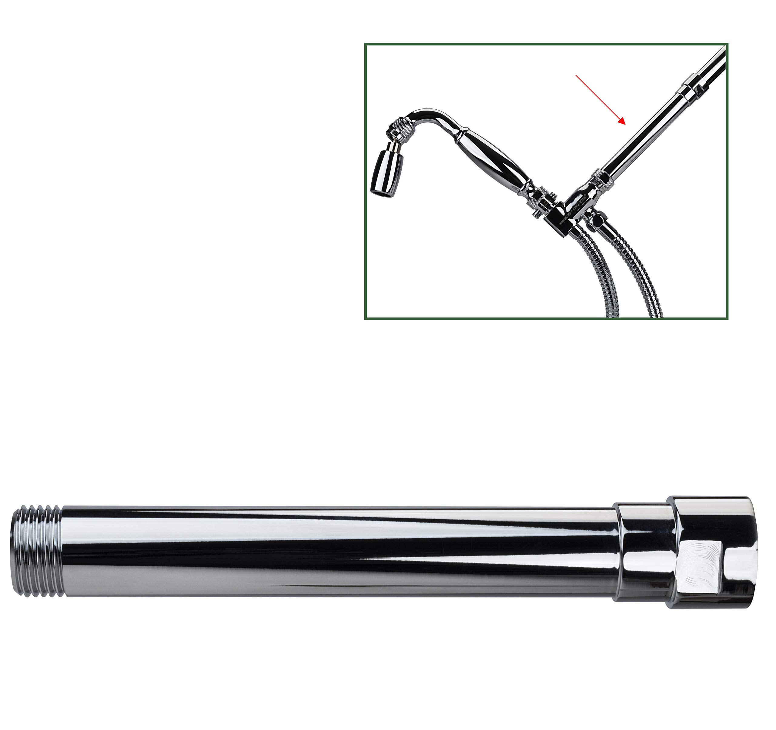 High Sierra Showerheads E-Z REACH Solid Metal Shower Arm Extension - Adjustable Shower Head Extender for Lowering Existing Showerhead or Handheld Unit - Durable Chrome Finish - Perfect for Tall Users, Kids & Accessibility Needs in Bathroom or RV