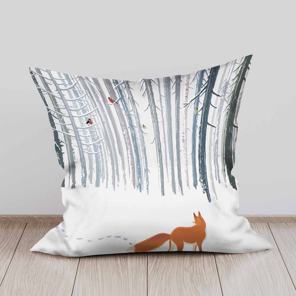 Red Fox & Yellow Bird Winter Landscape Throw Pillow Covers - 2 Pack 18x18 Inch Decorative Cushion Covers for Sofa, Couch, Bed | Cozy Home Decor for Living Room, Bedroom & Seasonal Holiday Styling