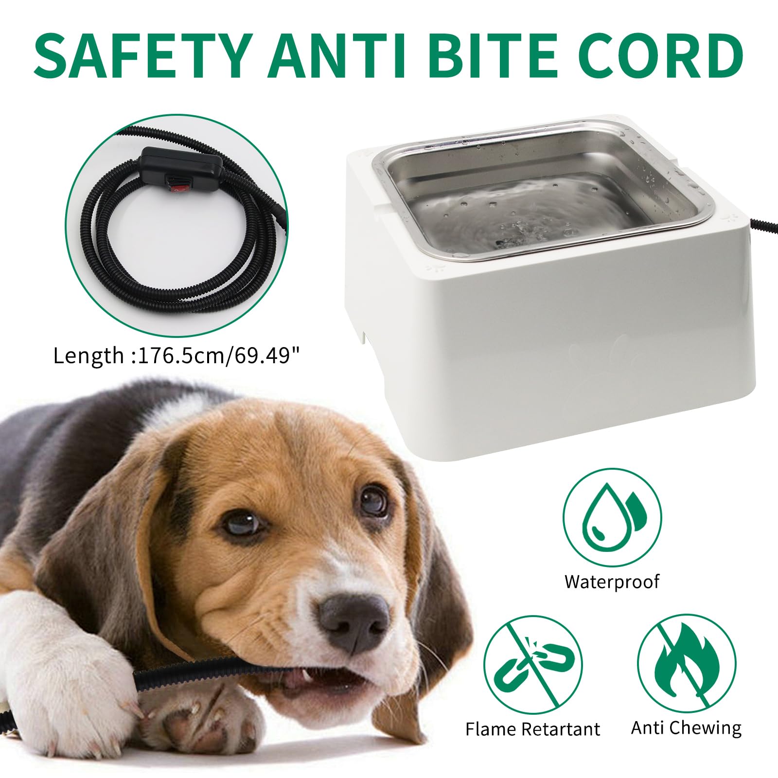 110OZ Heated Pet Water Bowl for Dogs & Cats - 100W Electric Stainless Steel Outdoor Water Dish with Thermostat & Removable Bowl - Winter-Proof Drinking Solution for Cold Weather - Perfect for Backyards, Kennels & Outdoor Pet Houses (White)